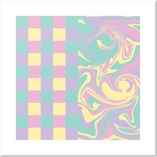 Checks and Swirls - Pastel Pink, Yellow, Purple and Green Posters and Art